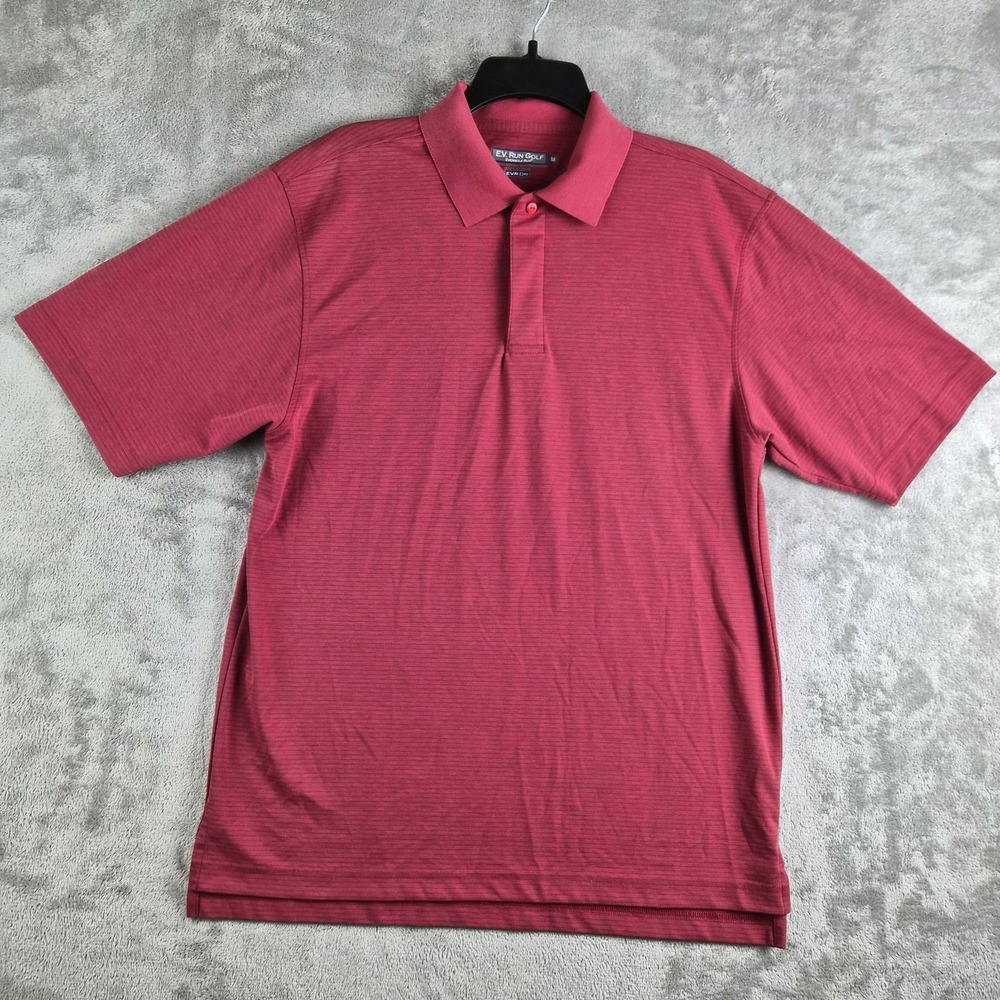 EV‎ Run Golf Polo Shirt Mens Medium Red Striped EVR Dri Performance Rugby Sporty